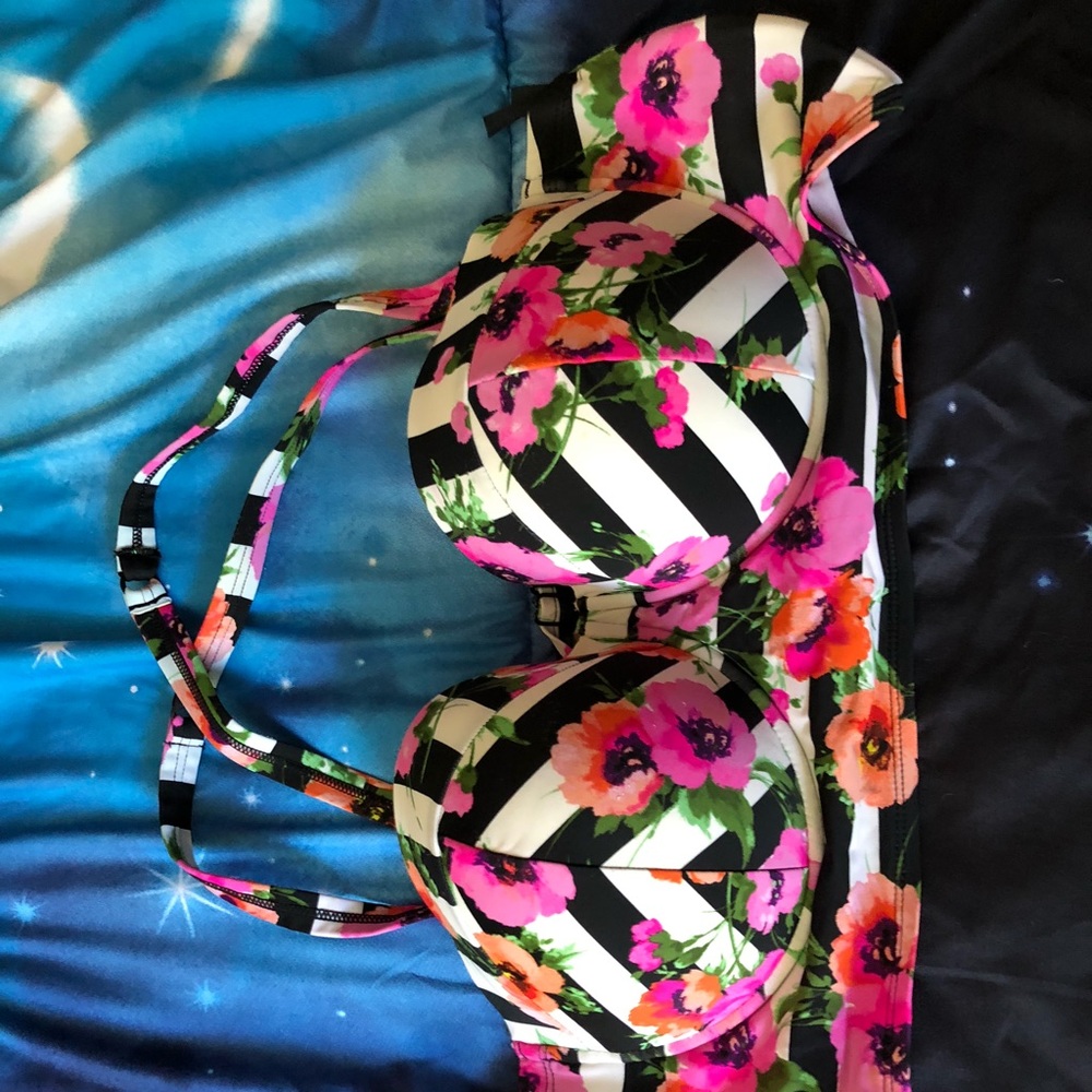 Floral and black and white strike swim top